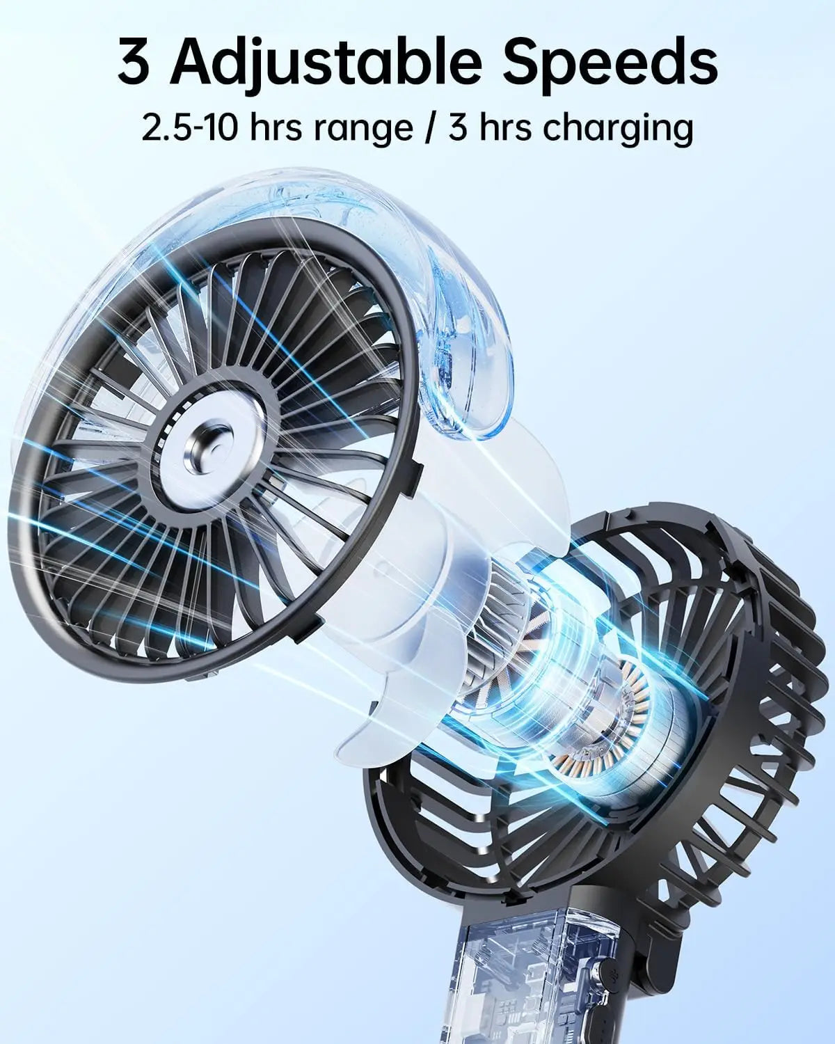 Foldable Misting Fan USB Rechargeable 3 Speeds With 30ml Tank
