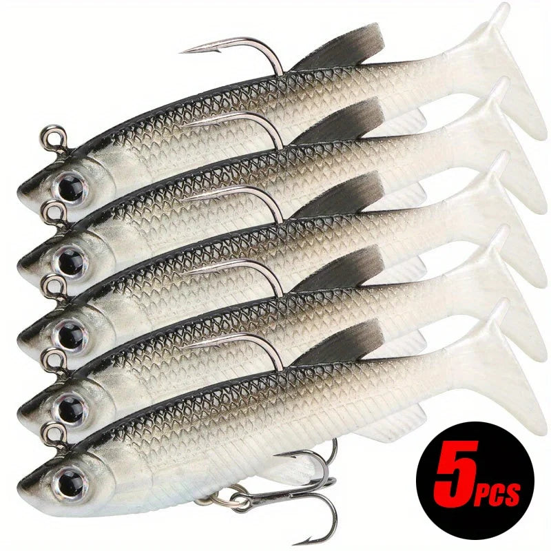 5 Piece Realistic Soft Bait Lure Kit With Sharp Hooks