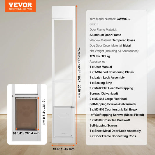 SucceBuy Adjustable Height Sliding Glass Dog Door With Aluminum Frame