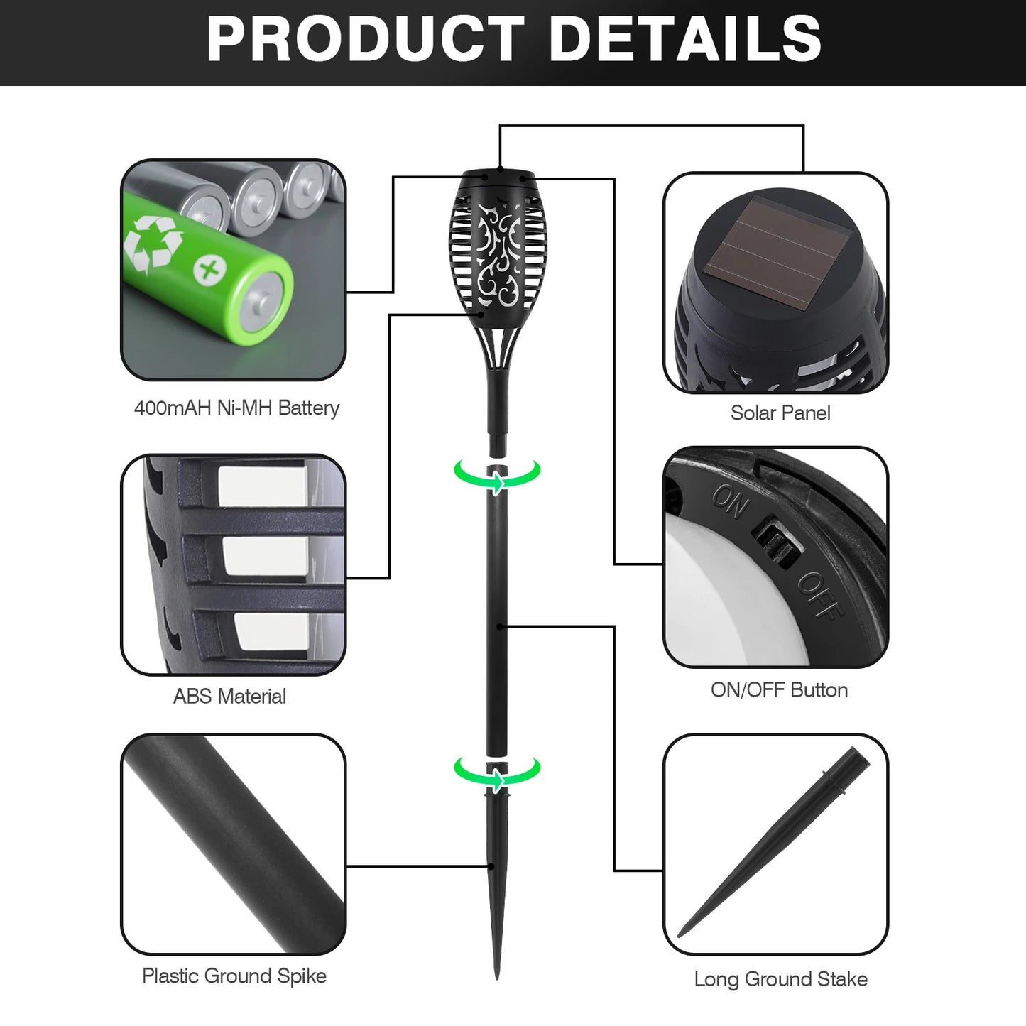 Solar Flame Light Outdoor Flickering LED Torch Lamp For Garden Decor