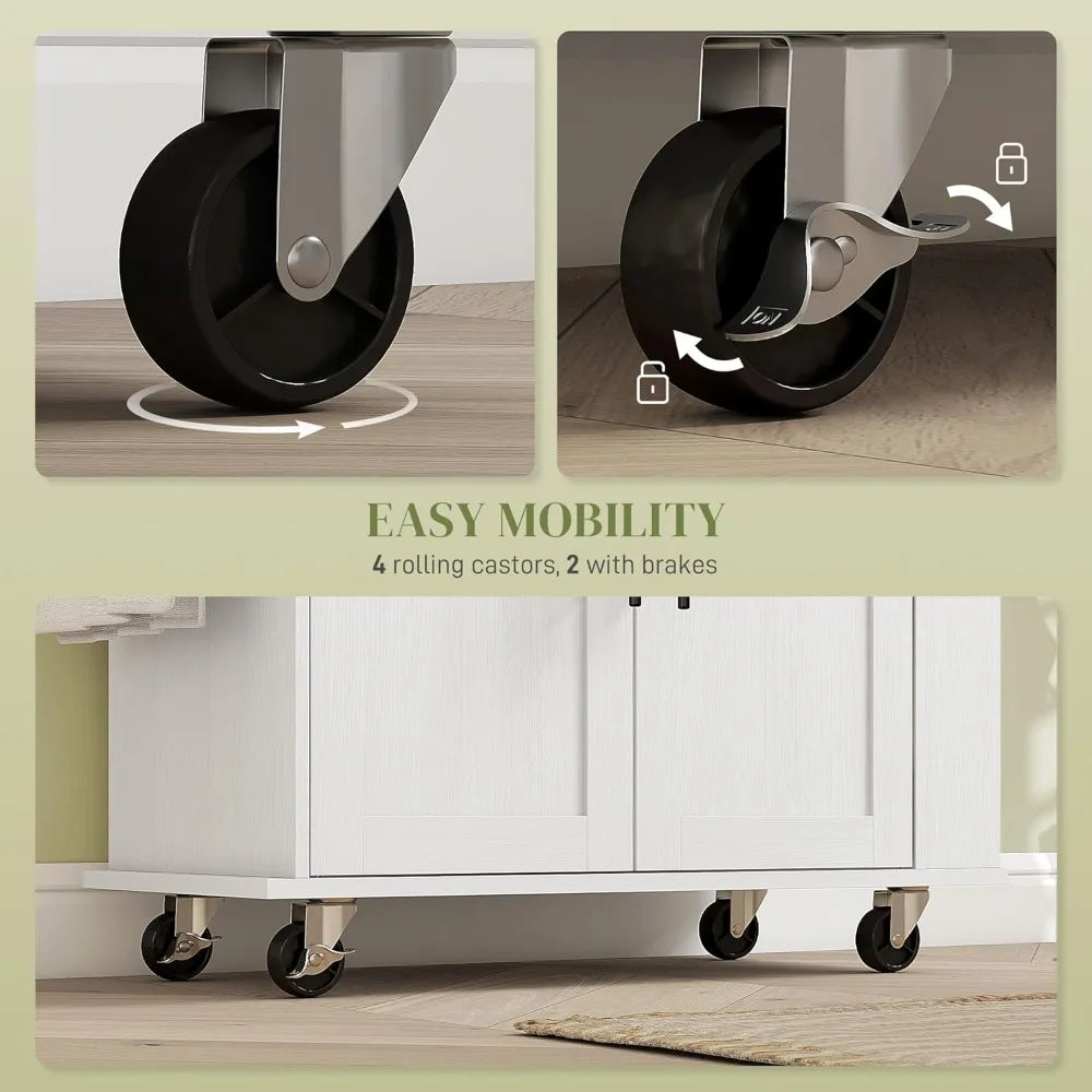 Kitchen Island With Storage Rolling Cart USB Ports Outlets