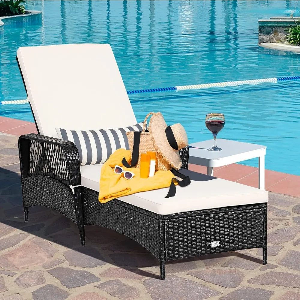 Wicker Lounge Outdoor Patio Rattan Recliner With 6 Gear Backrest