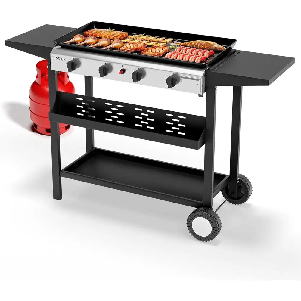 Portable 4 Burner Propane Griddle With Side Shelves