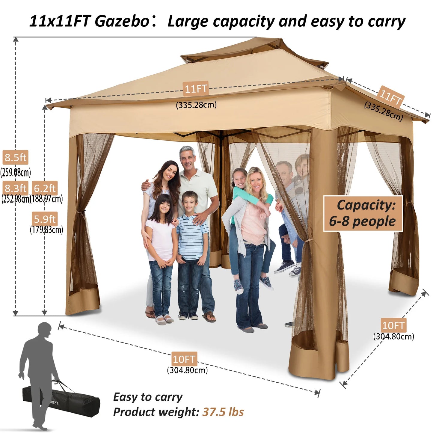 COBIZIC Pop Up Gazebo One Push Canopy Tent With Mosquito Netting