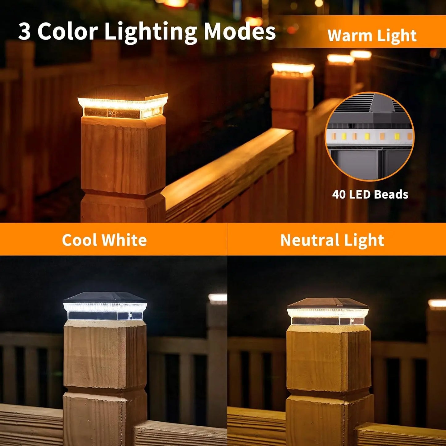 KPSTEK Solar Post Lights Outdoor Fence Lights With Three Modes