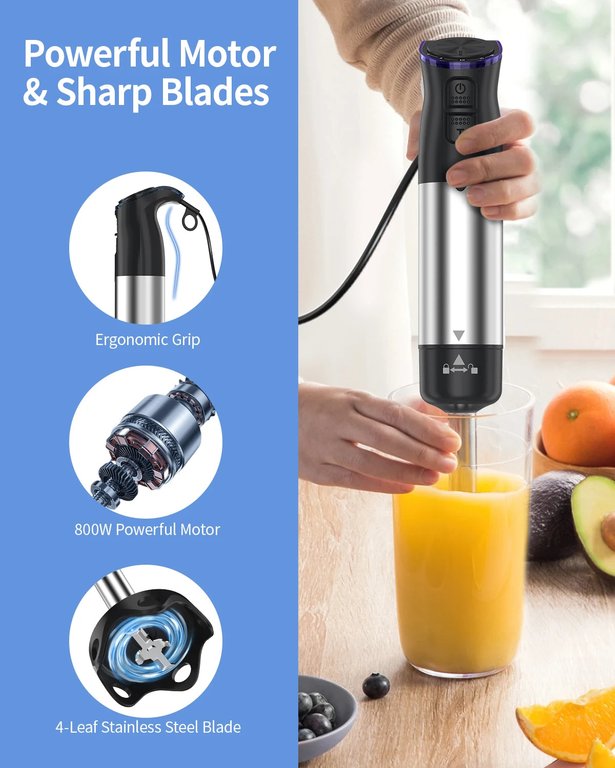 ZHIYU 1000W Electric Immersion Handheld Blender 5 In 1 Kitchen