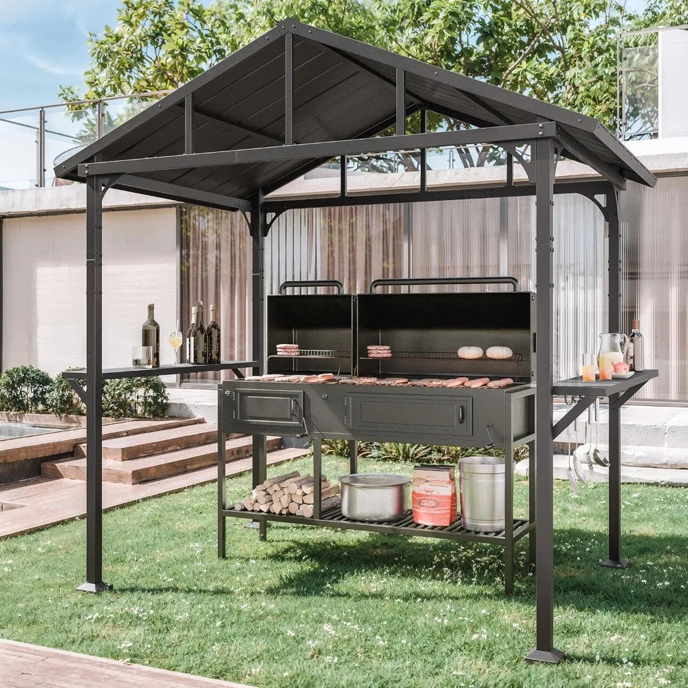Hardtop BBQ Gazebo Iron Canopy With Smoke Vent Tool Hooks
