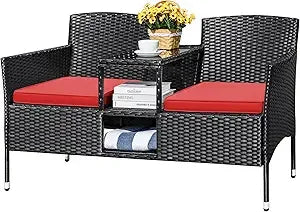 Outdoor Patio Loveseat Modern Rattan Conversation Set Cushions