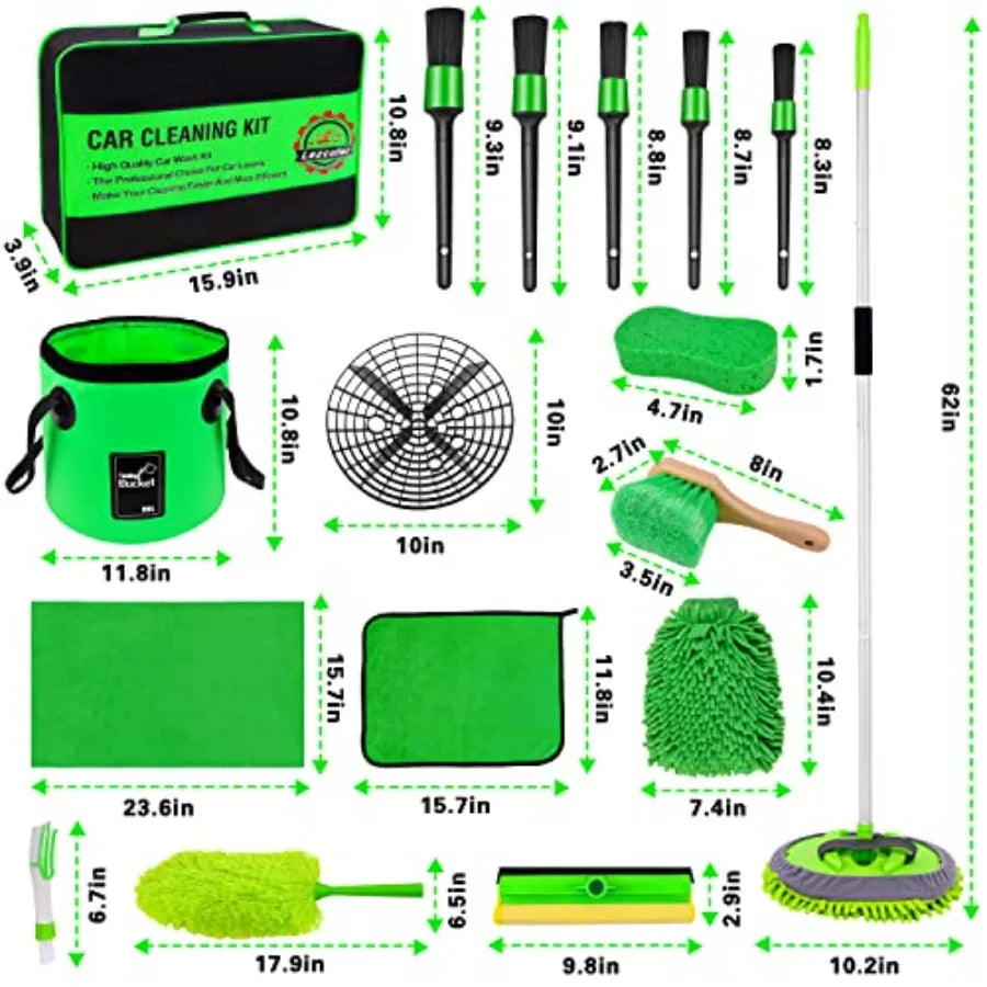 17 Piece Car Wash Kit With Extended Reach Brush Set