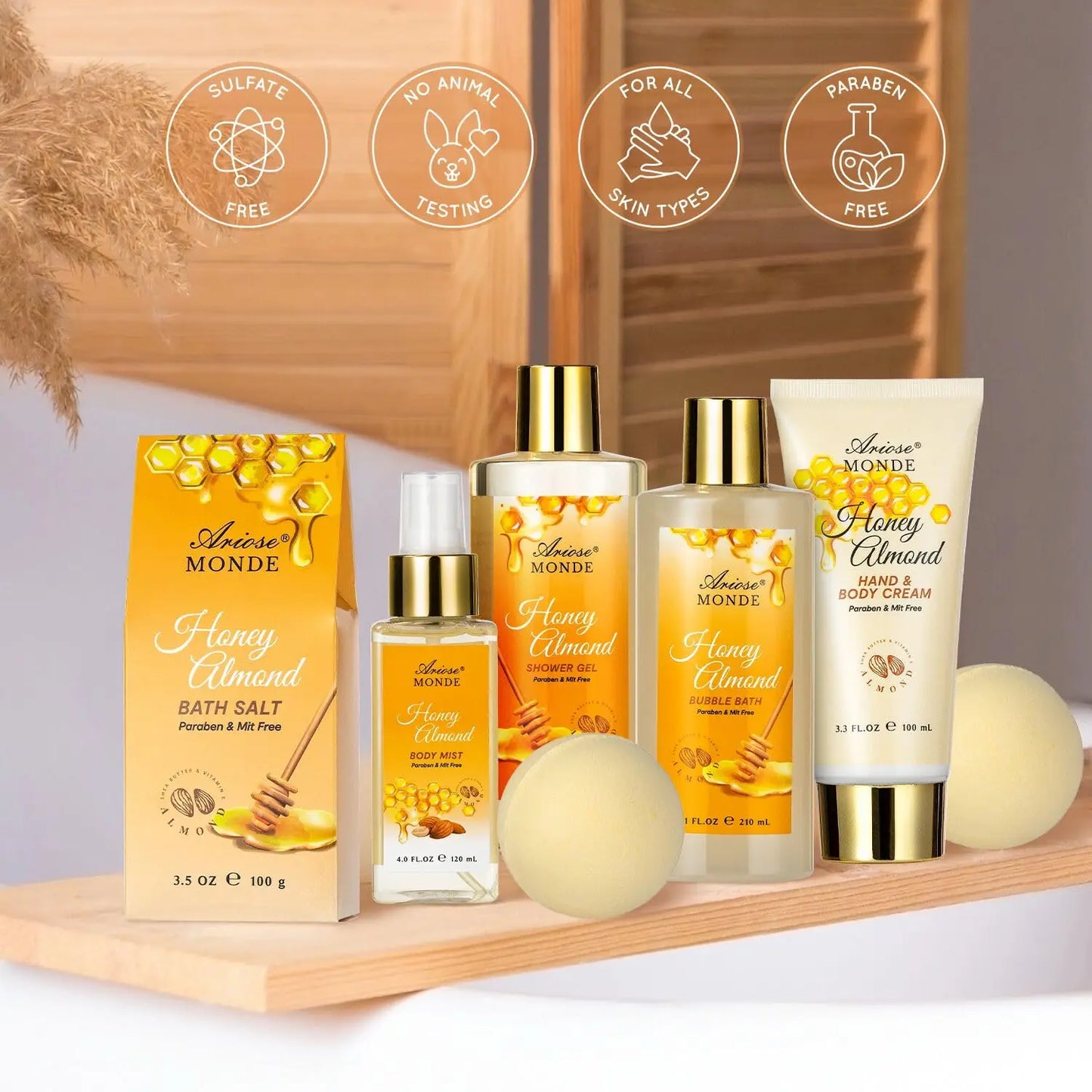 Luxury Honey Almond Spa Gift Set 15 Piece Bath Kit