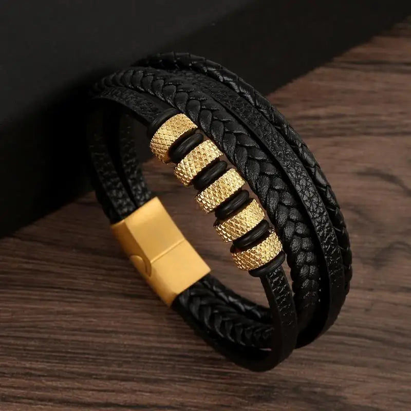 Leather Bracelet For Men Multi Layer Handwoven Fashion Accessory