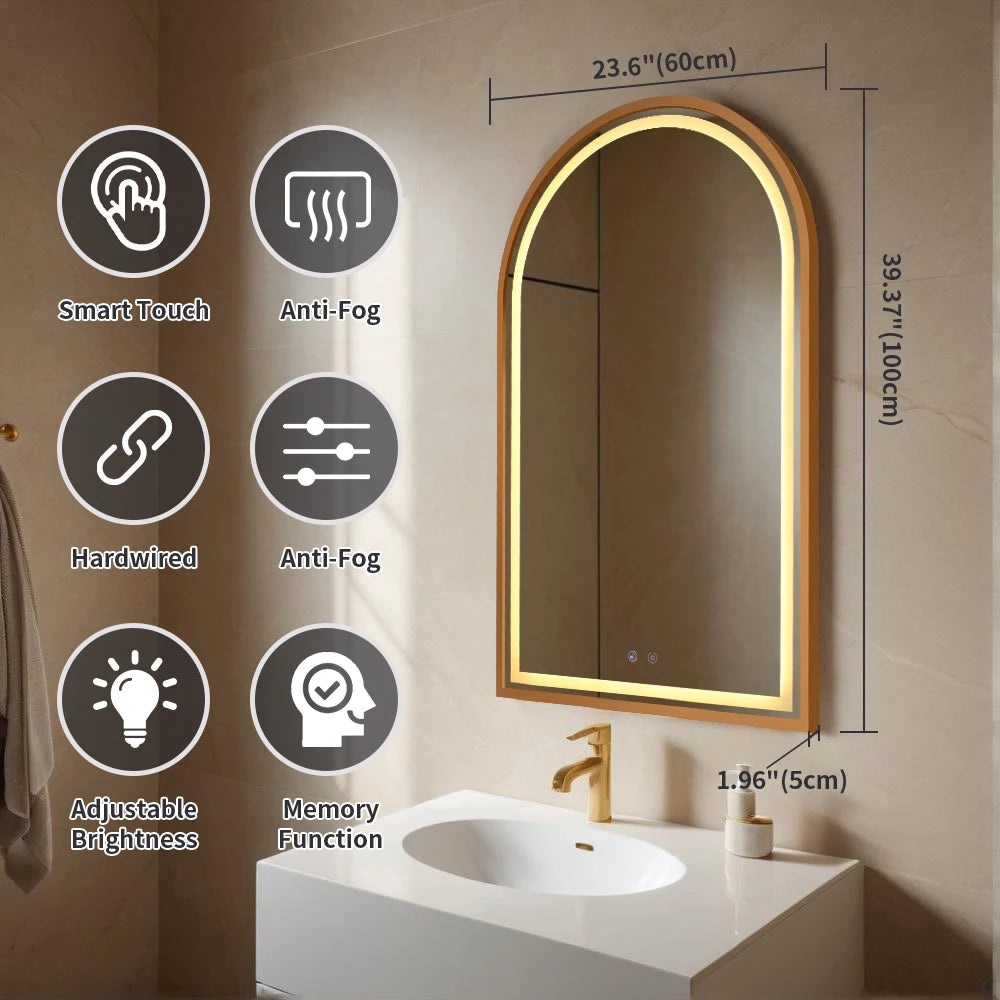 Arched LED Bathroom Mirror Wall Mounted Anti Fog and Touch