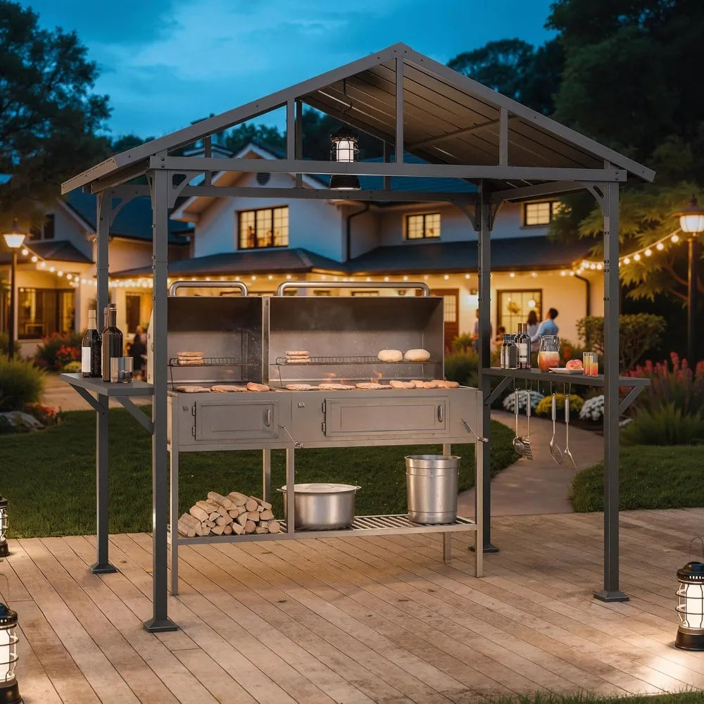 Hardtop BBQ Gazebo Iron Canopy With Smoke Vent Tool Hooks