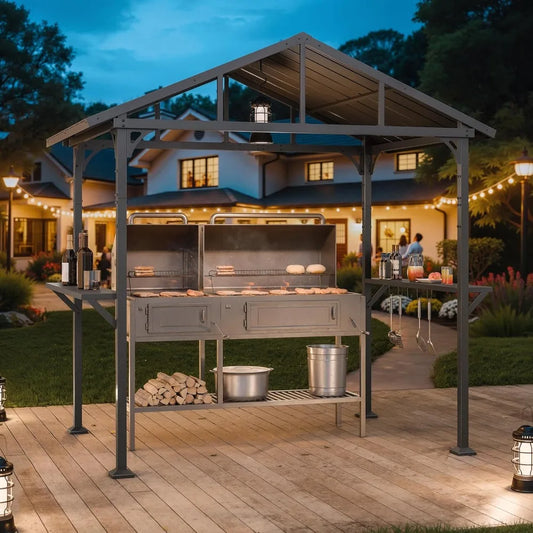 Hardtop BBQ Gazebo Iron Canopy With Smoke Vent Tool Hooks