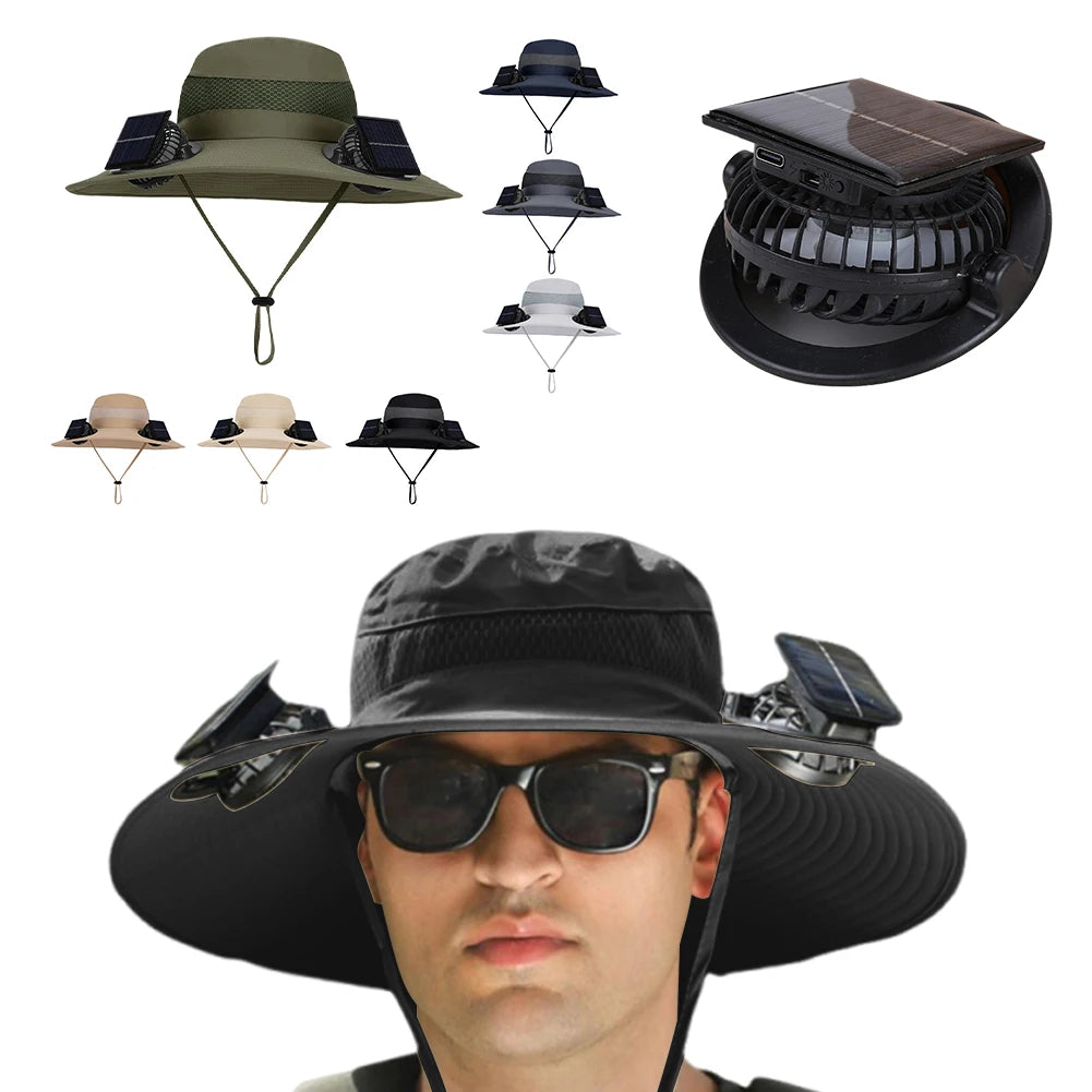 MOJOYCECN Solar Fan Hat With UV Protection Wide Brim Unisex