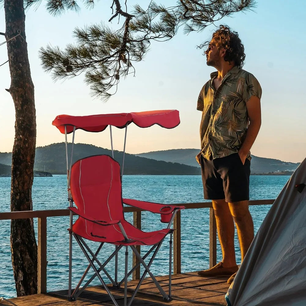 Lets Camp Shade Canopy Folding Chair Recliner for Outdoor Use