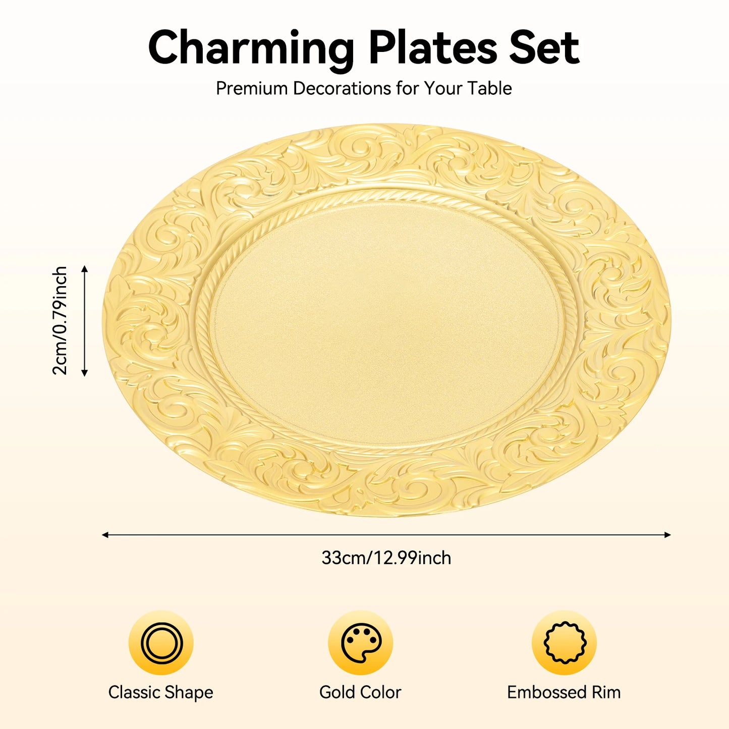 Round Charger Plates Set 100 Piece With Patterned Reusable Plates