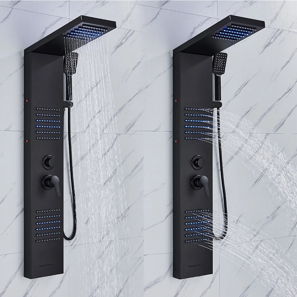 Quyanre LED Shower Panel Tower System Rainfall Massage Spa Bath Faucet
