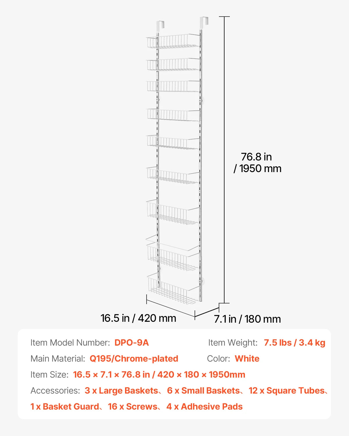 Over The Door Pantry Organizer 6 Tier Heavy-Duty Steel Shelves