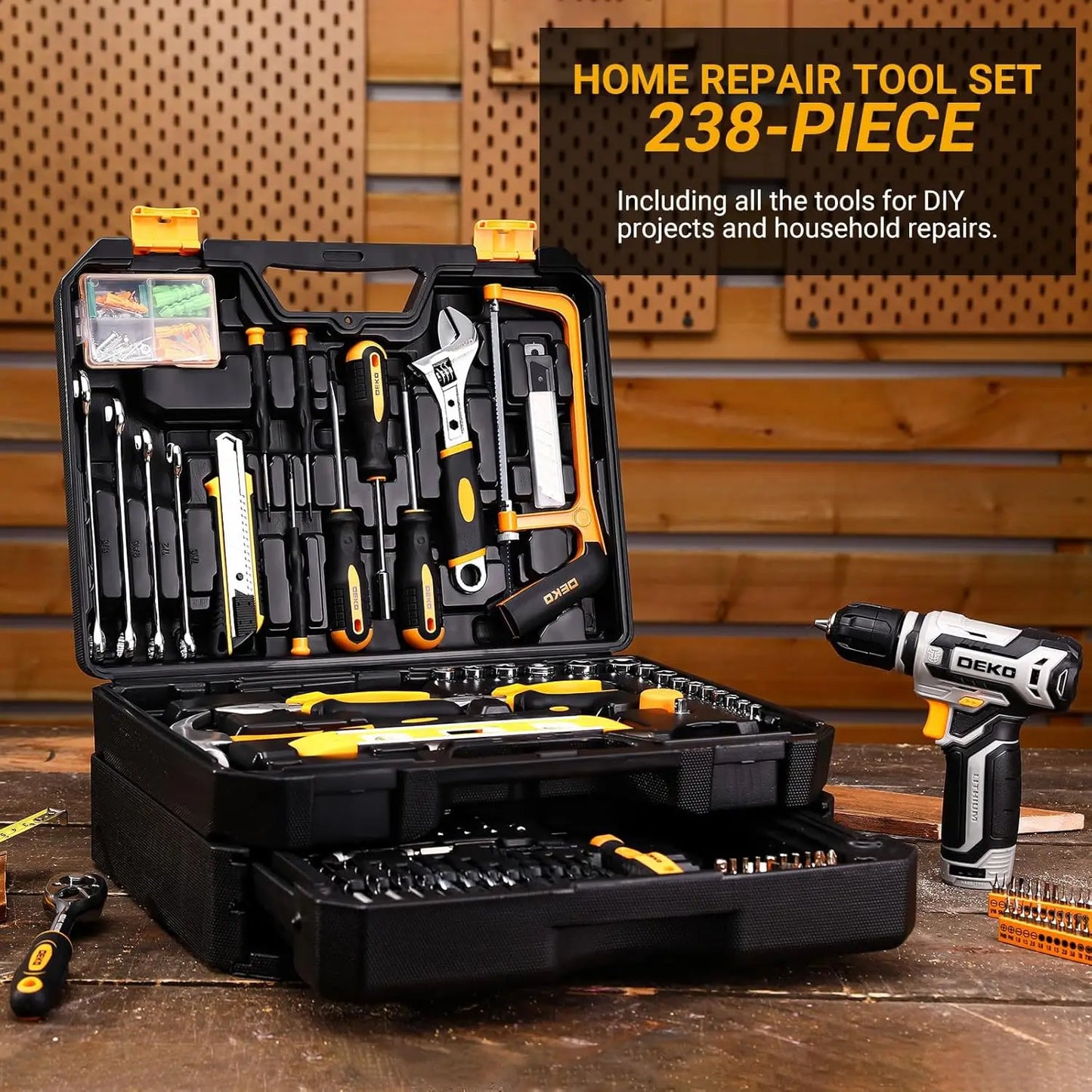 DEKODIY 12V Cordless Drill Tool Set With Toolbox Organizer Case