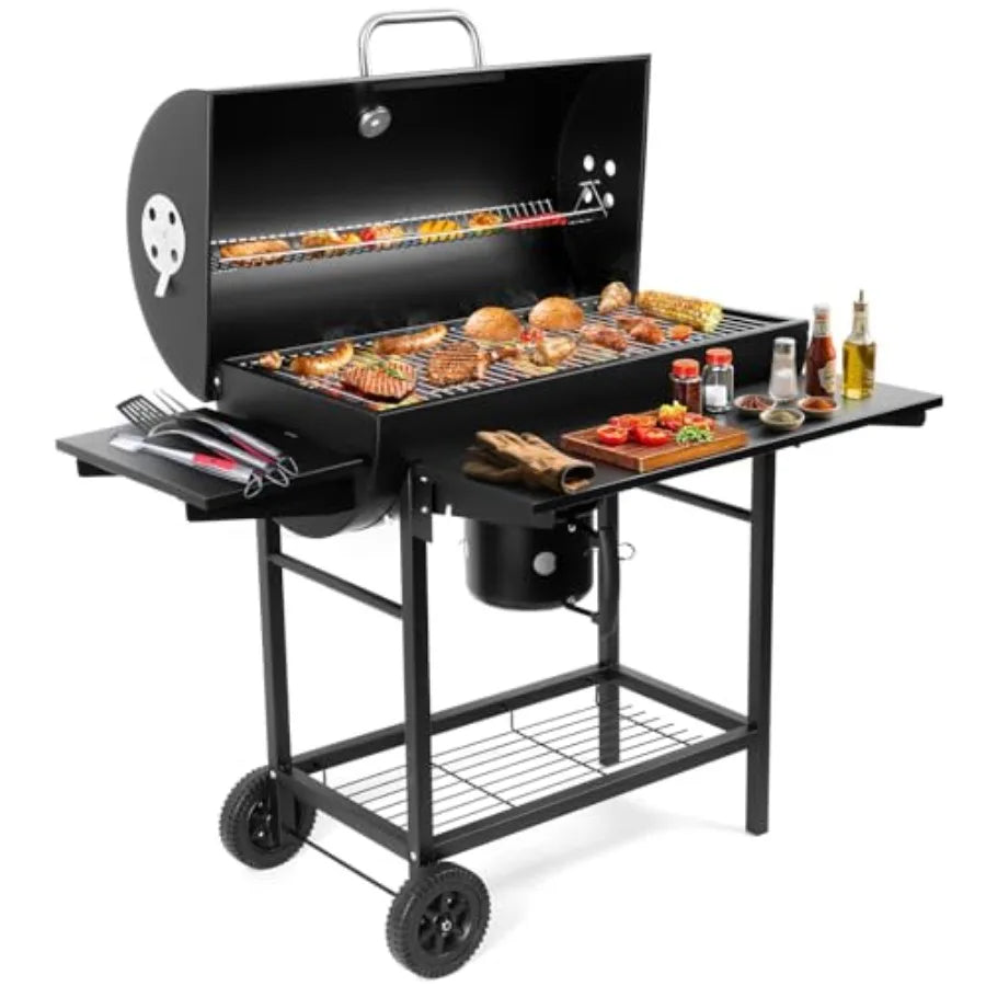 SHXI Charcoal Barrel BBQ Grill With Side Table For Backyard