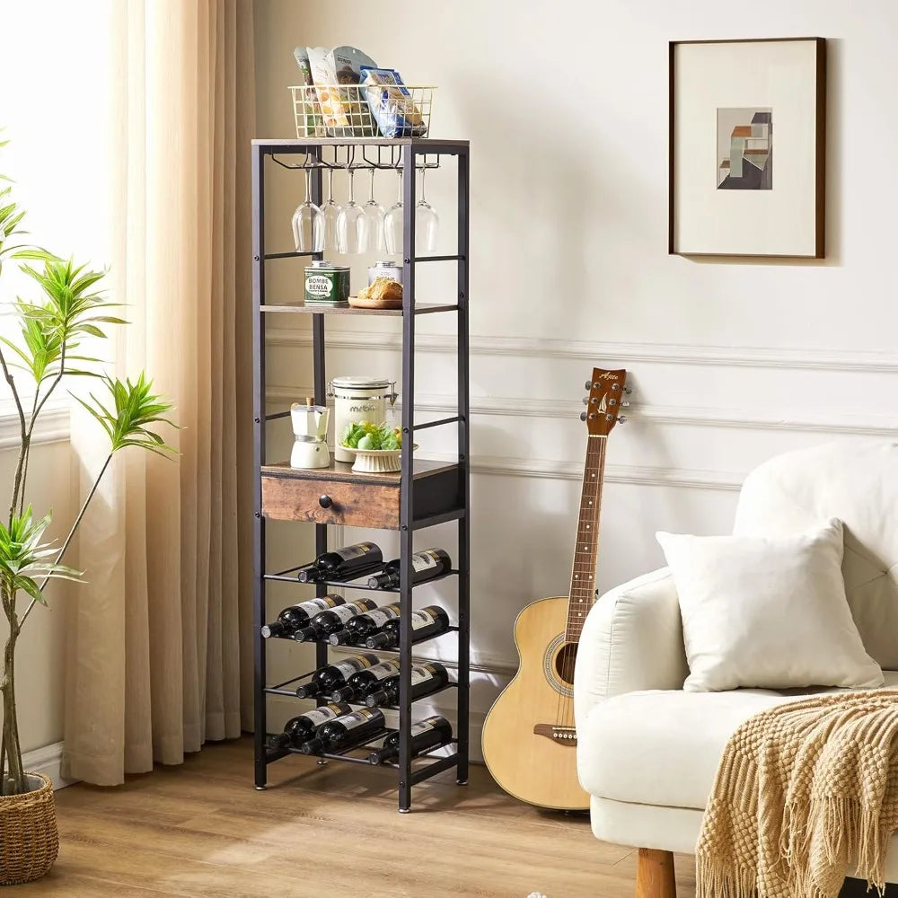 RBXC 4 Shelf Freestanding Wine Rack Bar Cabinet Glass Holder And Storage