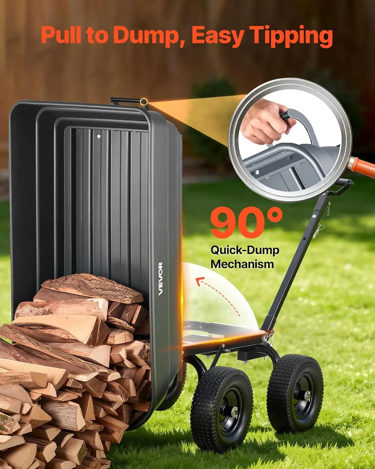 Poly Garden Cart Dump Wheelbarrow Heavy Duty 2-In-1 Handle