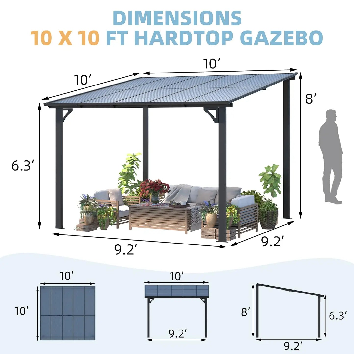 Wall Mounted Gazebo Pergola For Outdoor Patio And Deck