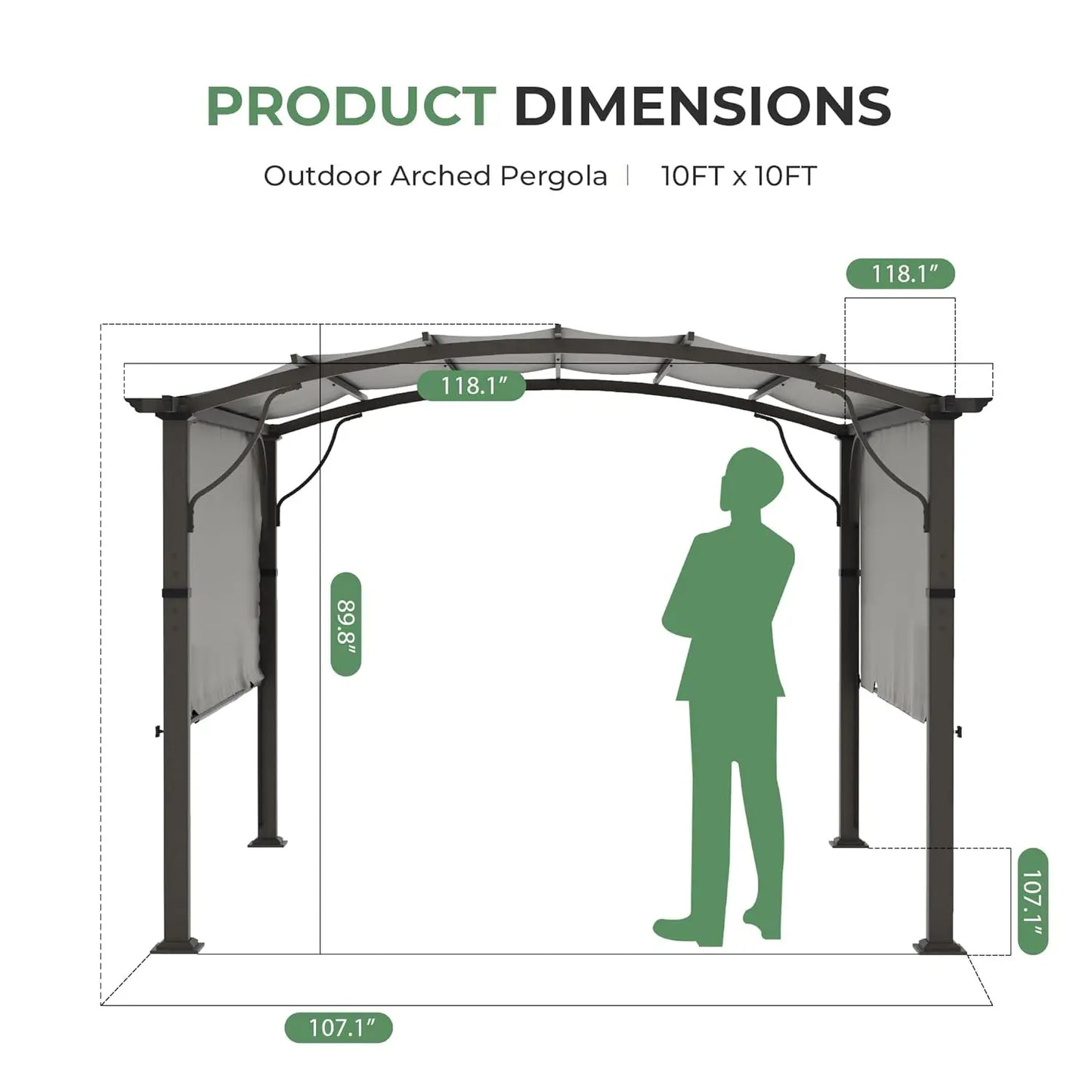 Arched Outdoor Pergola For Deck With Canopy And Aluminum Frame