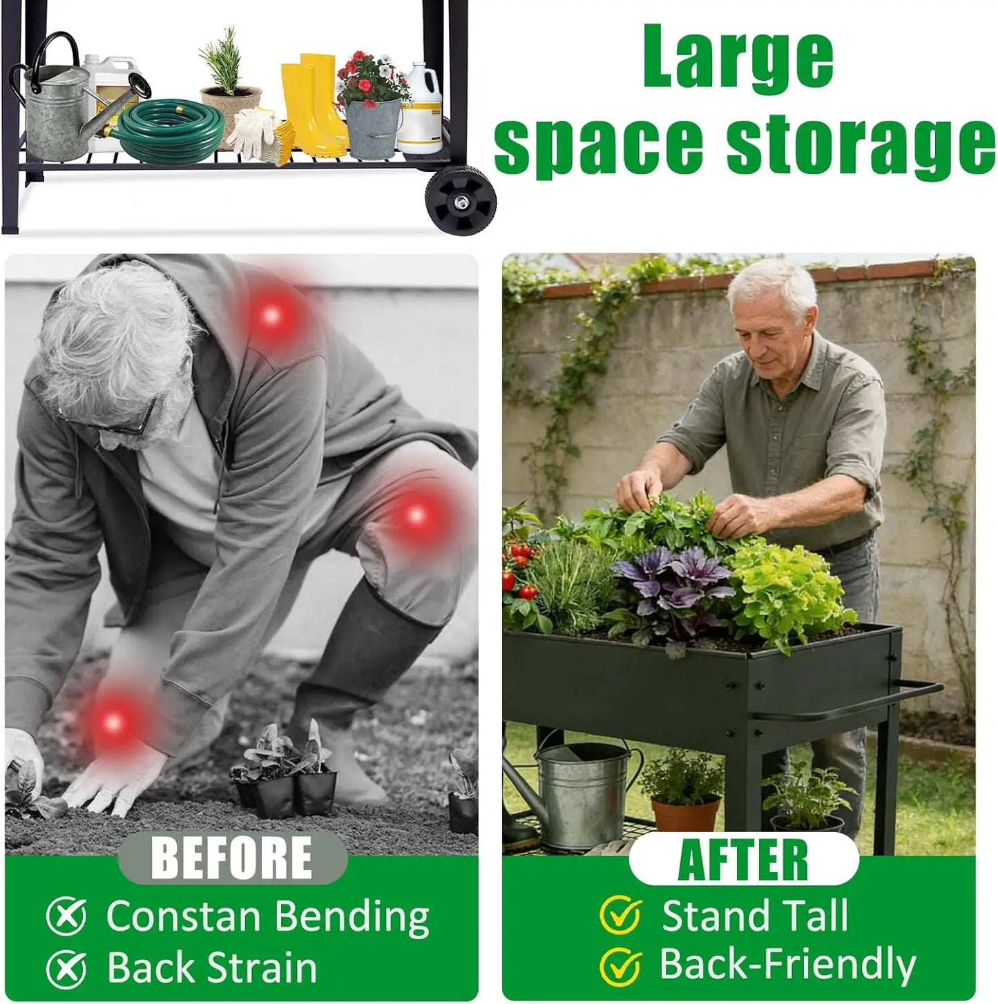 Raised Garden Bed with Legs and Wheels for Vegetables
