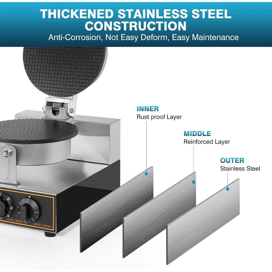 XMSJ Commercial Waffle Cone Maker Machine Stainless Steel 110V 1200W