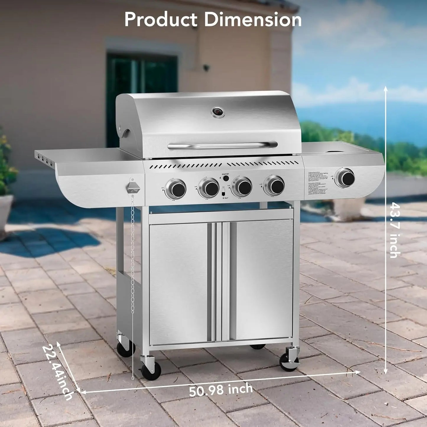Heavy-Duty Stainless Steel 4-Burner Propane Gas Grill 42000 BTU