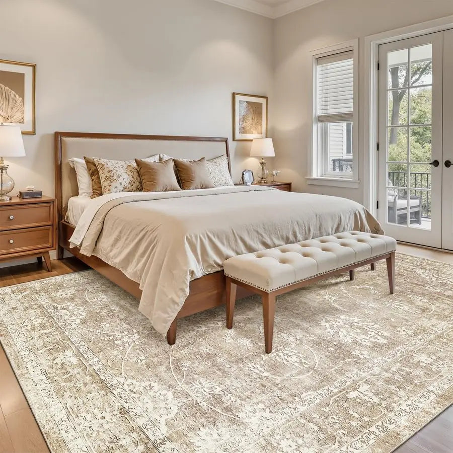 Machine Washable Wool Area Rug For Living Room NonSlip Backing