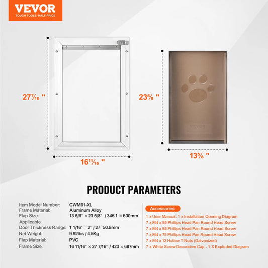 Pet Door Aluminum Frame With Lock And Flap System Weatherproof