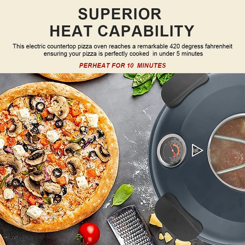 Electric Pizza Oven 1200W Countertop With 5 Minute Crisp