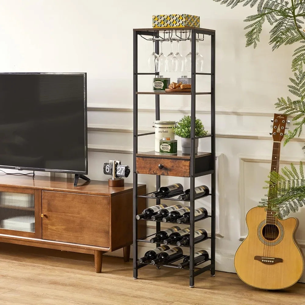 RBXC 4 Shelf Freestanding Wine Rack Bar Cabinet Glass Holder And Storage