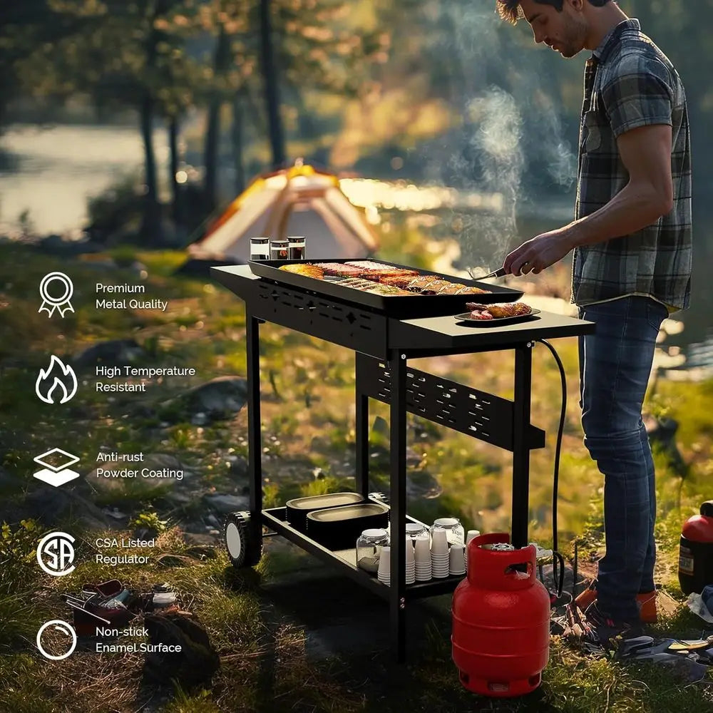 Portable 4 Burner Propane Griddle With Side Shelves