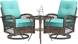 Outdoor 3 Piece Wicker Patio Set With Swivel Rocker Cushions