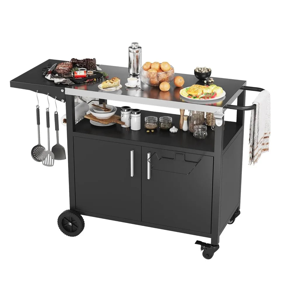 Outdoor Grill Cart With Storage And Wheels For Patio Barbecue
