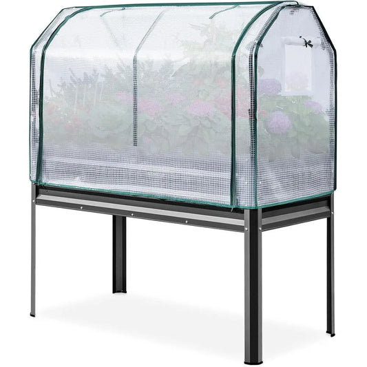 Ticify Raised Garden Bed With Cover Galvanized Planter