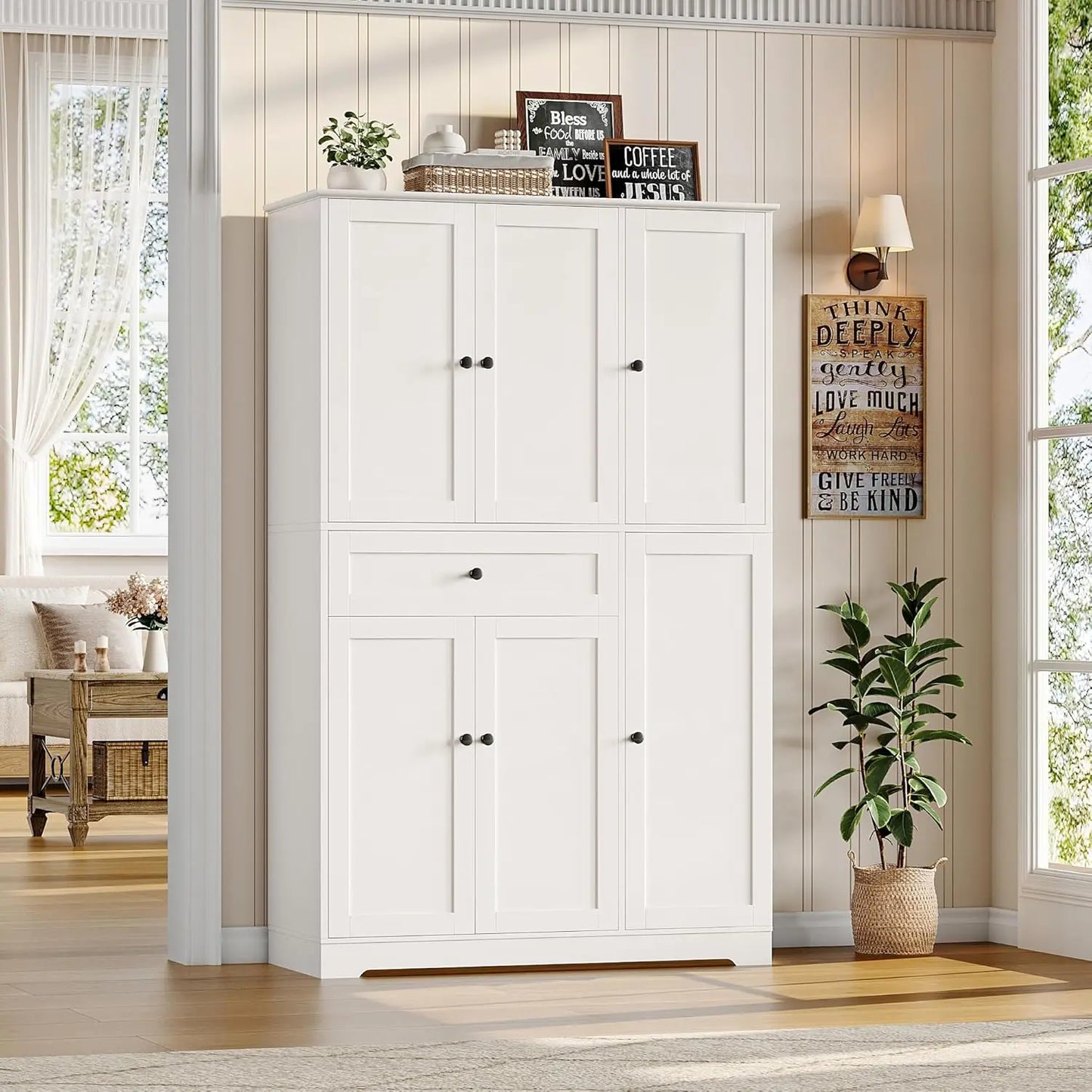HUANZHUANG Modern Kitchen Pantry Cabinet With Doors And Shelves